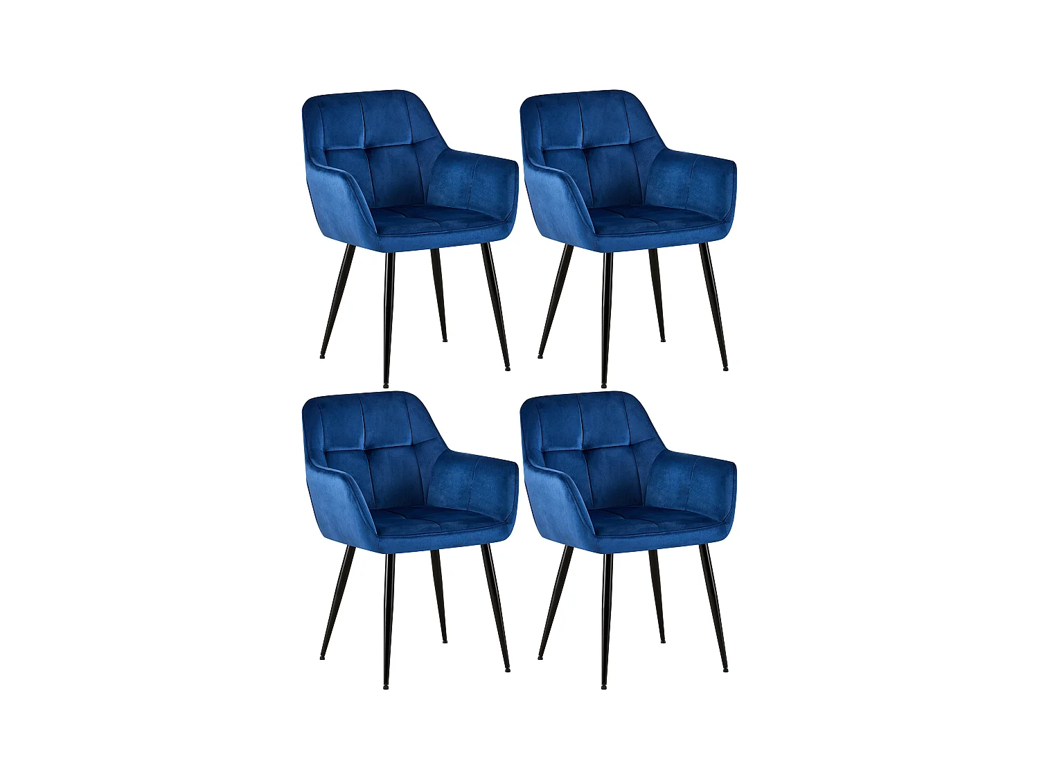 Lot de 4  chaises avec accoudoirs - Velours - Bleu - Emia