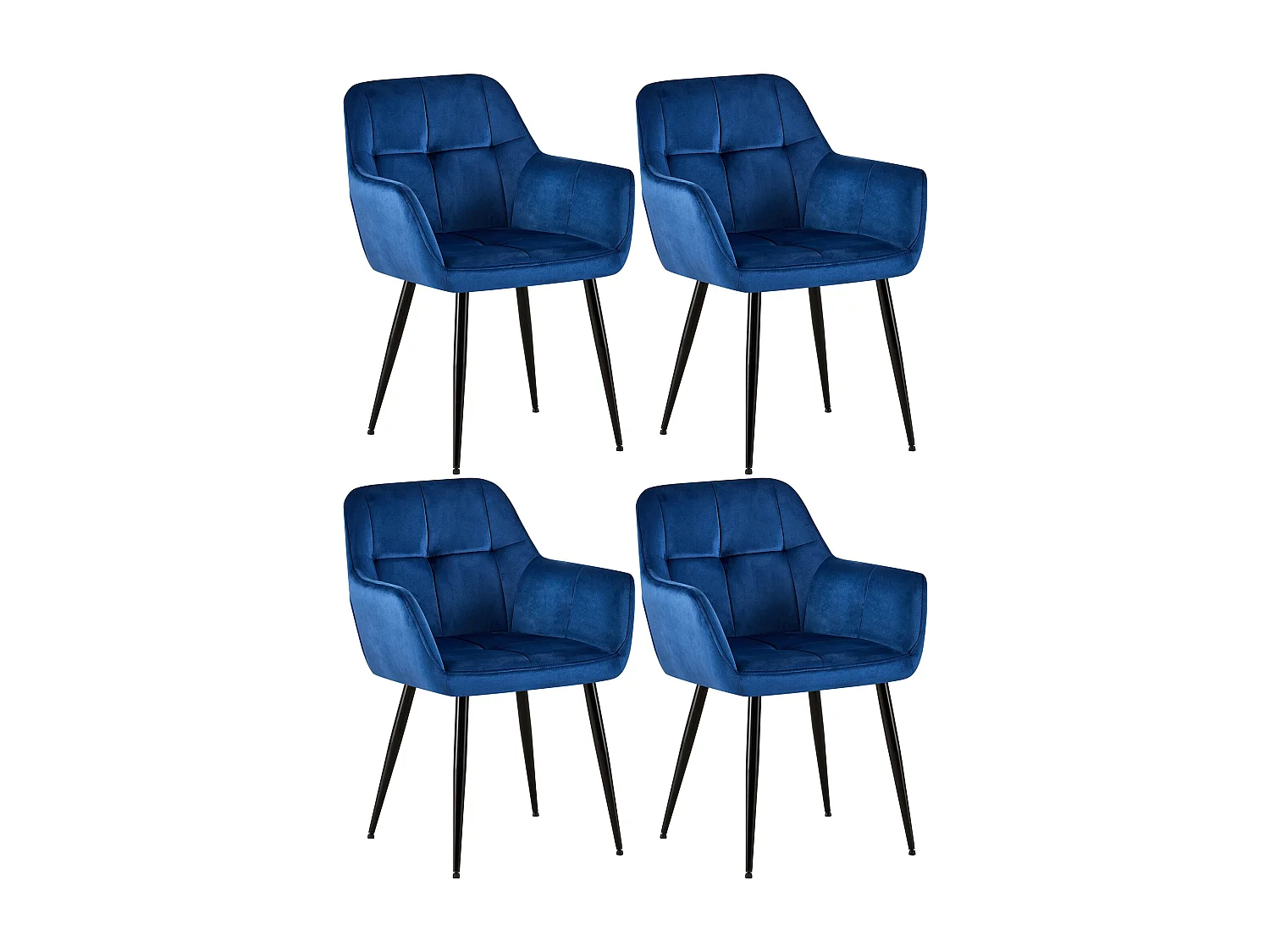 Lot de 4  chaises avec accoudoirs - Velours - Bleu - Emia