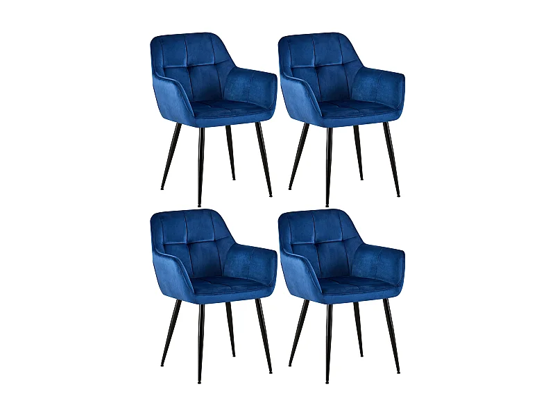Lot de 4  chaises avec accoudoirs - Velours - Bleu - Emia