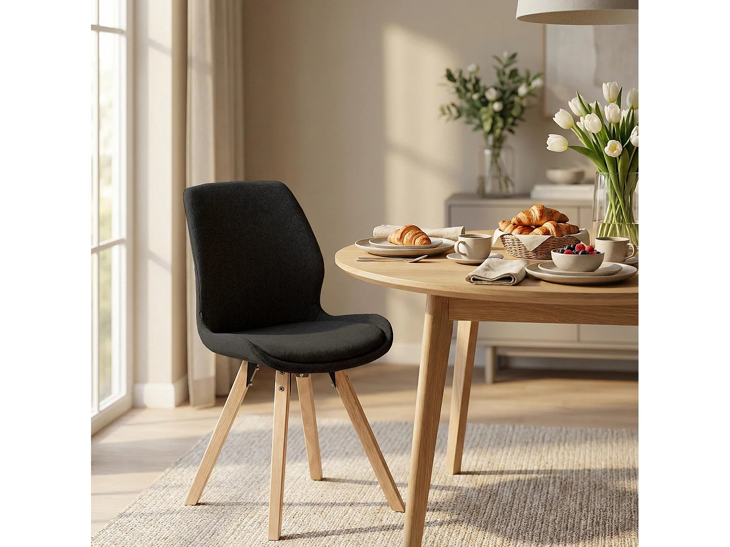 Lot de 2  chaise salle à manger - Tissu - Noir - Luna