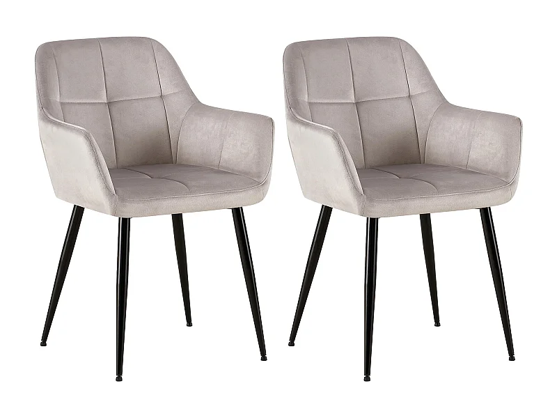 Lot de 2  chaises avec accoudoirs - Velours - Gris clair - Emia