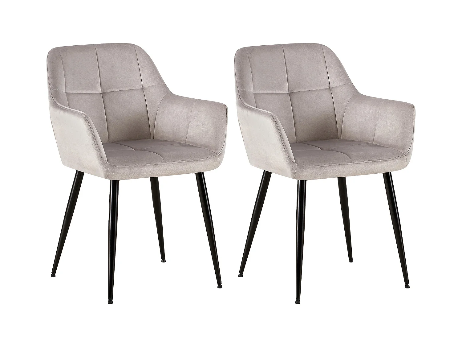 Lot de 2  chaises avec accoudoirs - Velours - Gris clair - Emia