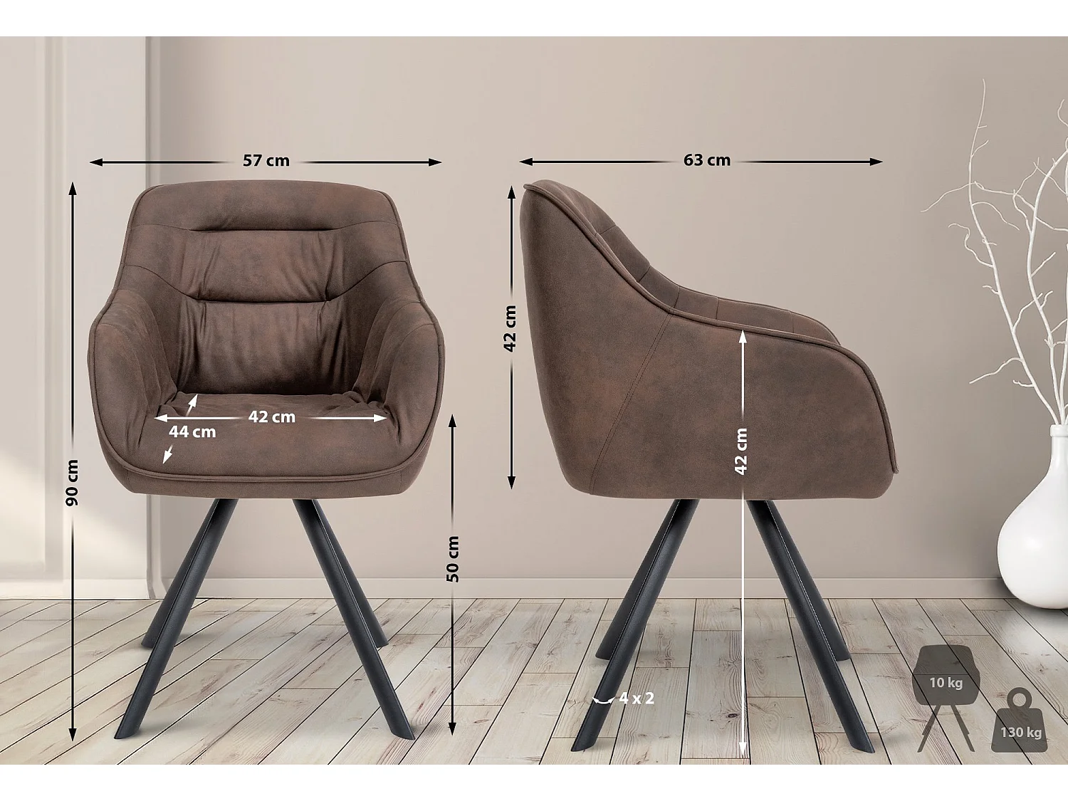 chaises avec accoudoirs - Tissu vintage - Marron - Russel