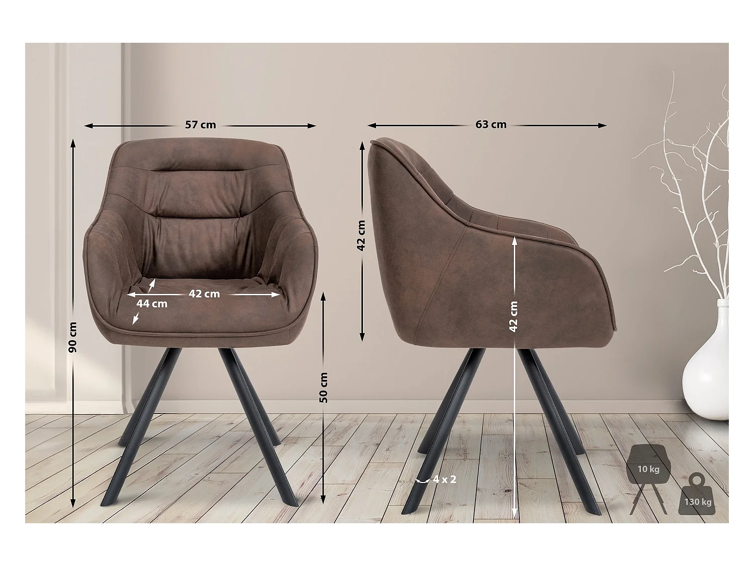 chaises avec accoudoirs - Tissu vintage - Marron - Russel