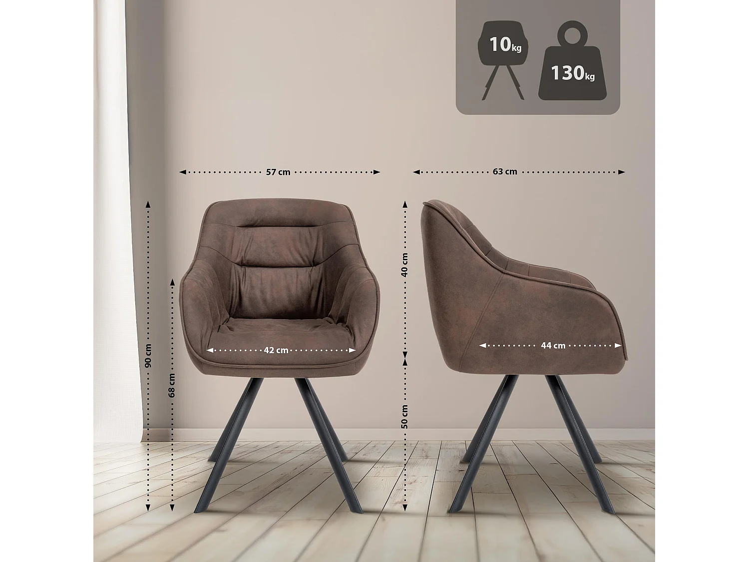 chaises avec accoudoirs - Tissu vintage - Marron - Russel