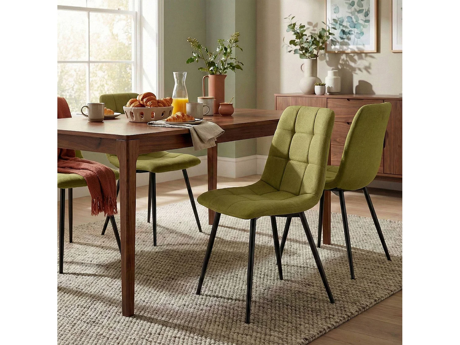 Lot de 4  chaise salle à manger - Tissu - Vert - Antibes