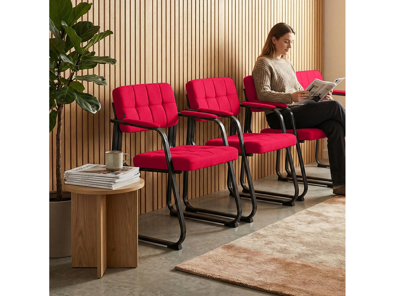 chaises avec accoudoirs - Tissu & Noir - Rouge - Canada B