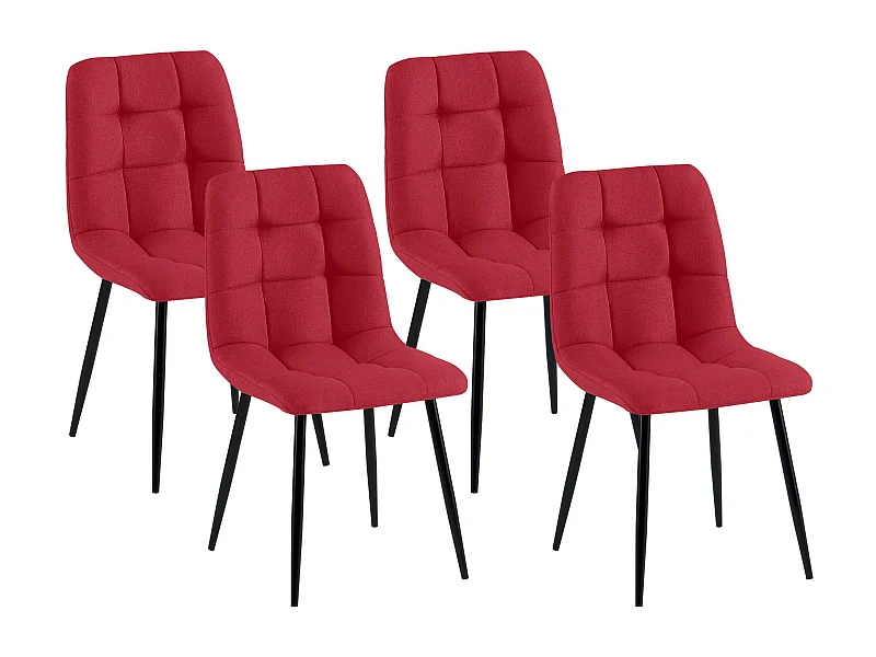 Lot de 4  chaise salle à manger - Tissu - Rouge - Antibes
