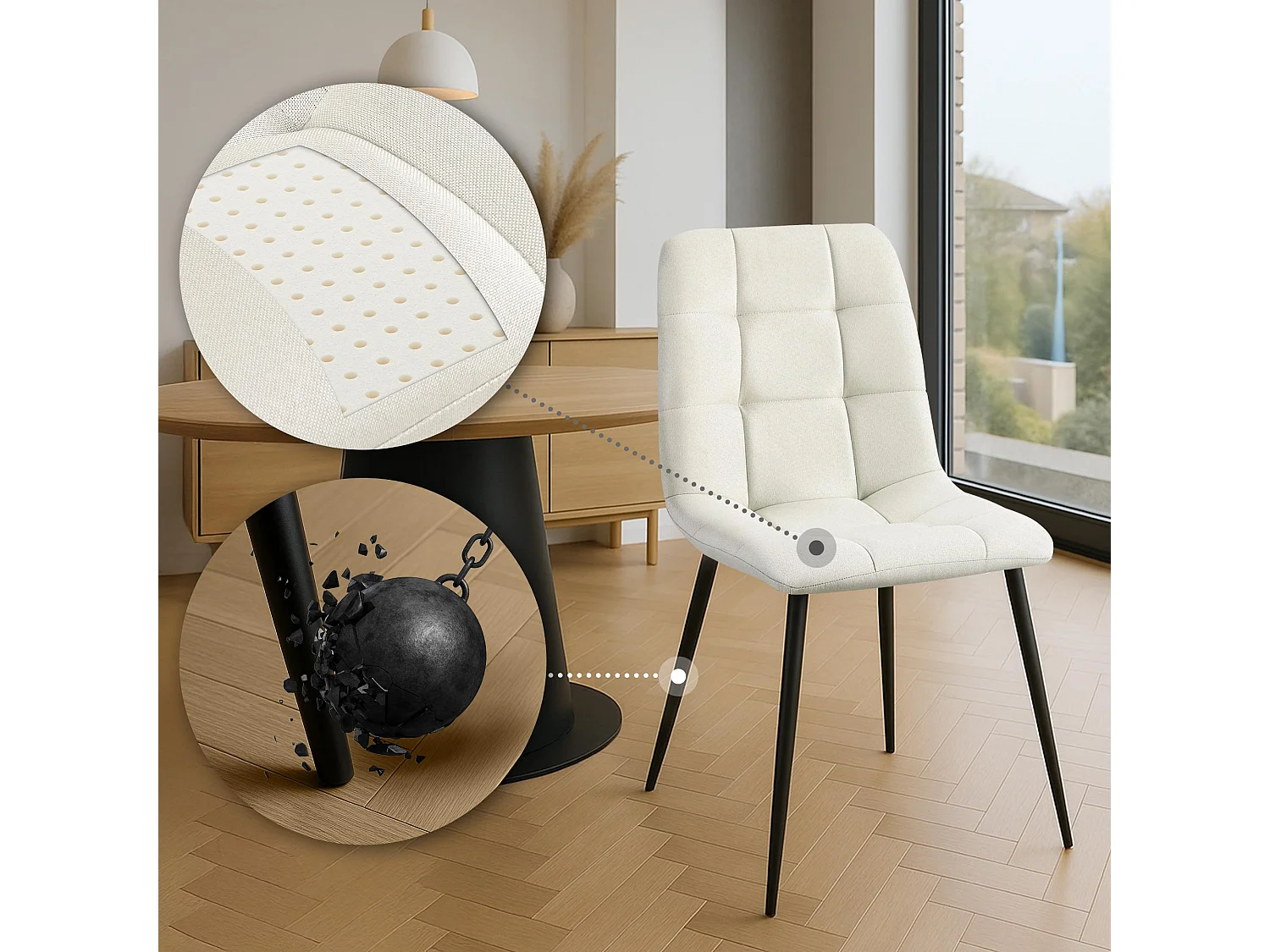 Lot de 4  chaise salle à manger - Tissu - Crème - Antibes