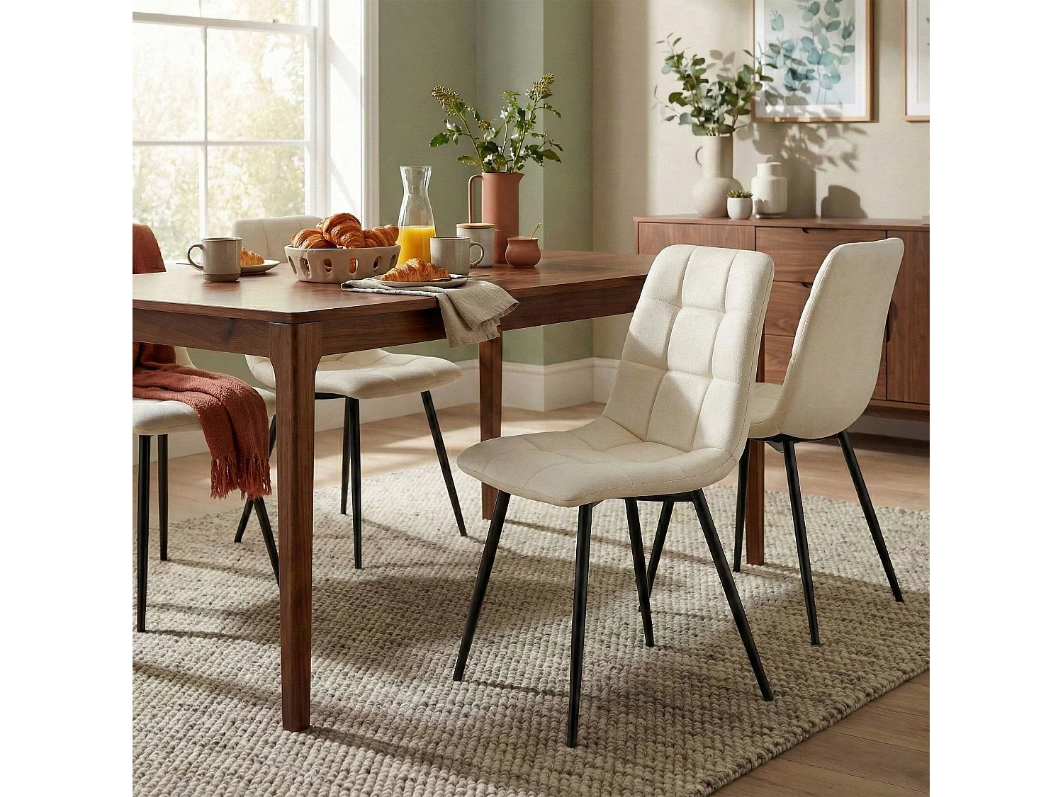 Lot de 4  chaise salle à manger - Tissu - Crème - Antibes