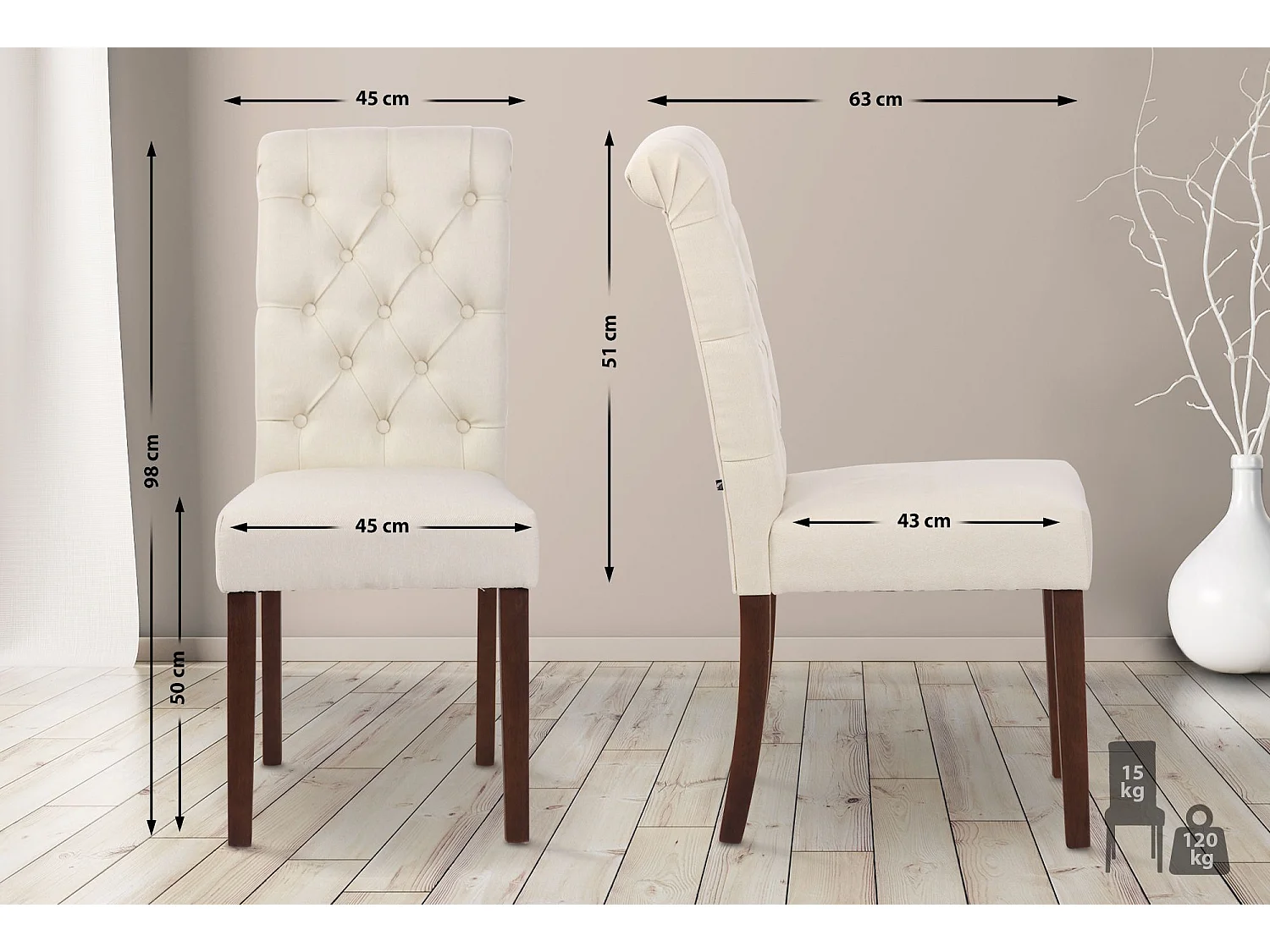 Lot de 2  chaise salle à manger - Tissu - Crème - Lisburn