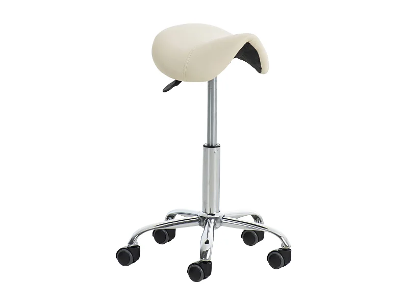 Tabouret de bureau - Similicuir & Métal chromé - Crème - Reno