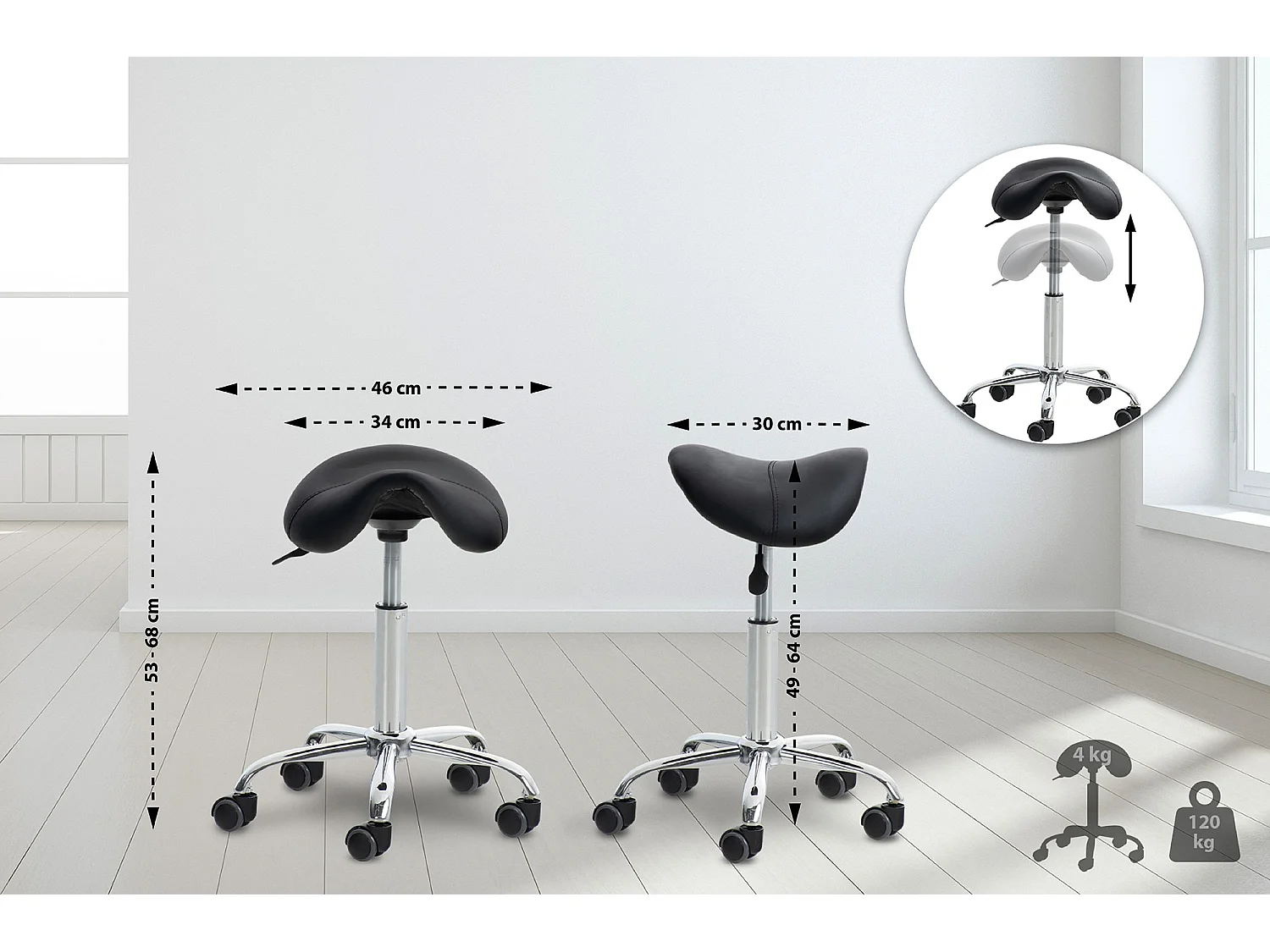 Bürohocker - Kunstleder & Metall in Chromoptik - schwarz - Reno