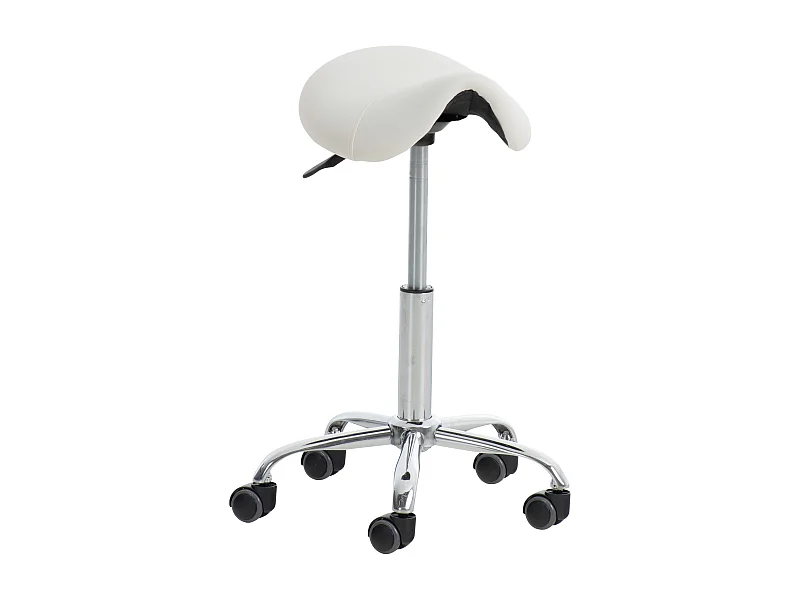 Tabouret de bureau - Similicuir & Métal chromé - Blanc - Reno