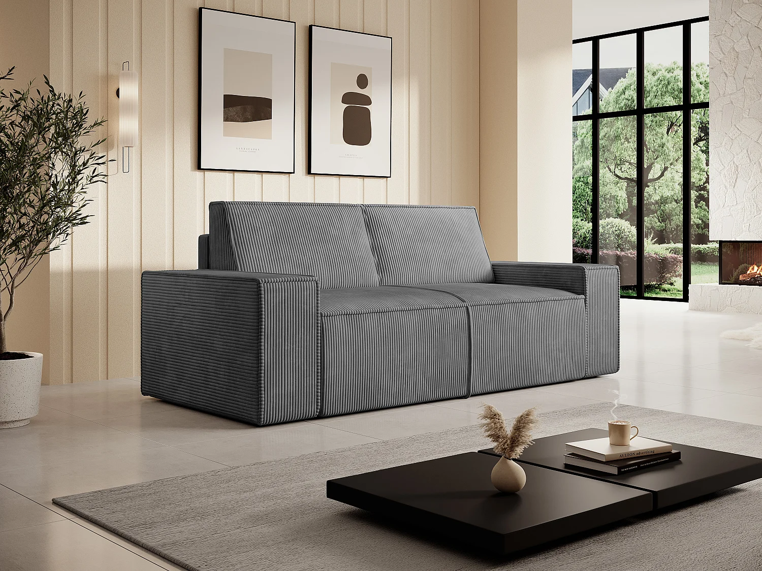 Sofa 2-Sitzer - Cord - Anthrazitgrau - AMELIA