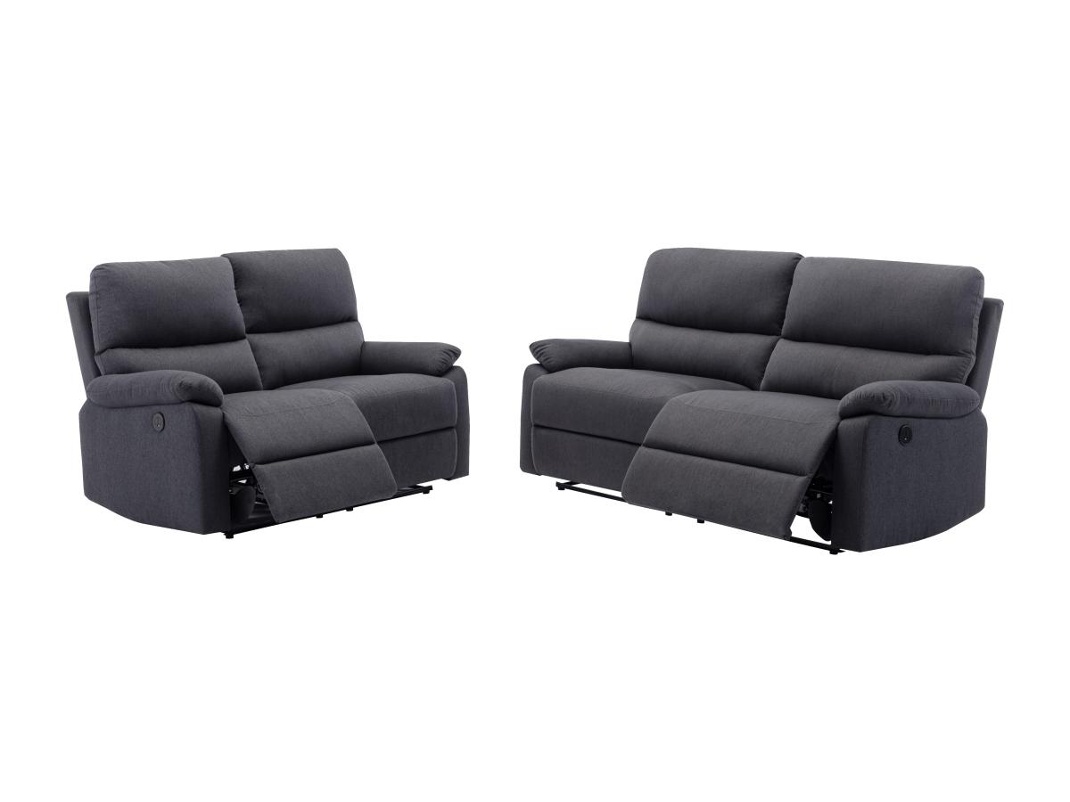 Relaxsofa elektrisch 3-Sitzer & 2-Sitzer - Stoff - Anthrazit - LUNANO günstig online kaufen