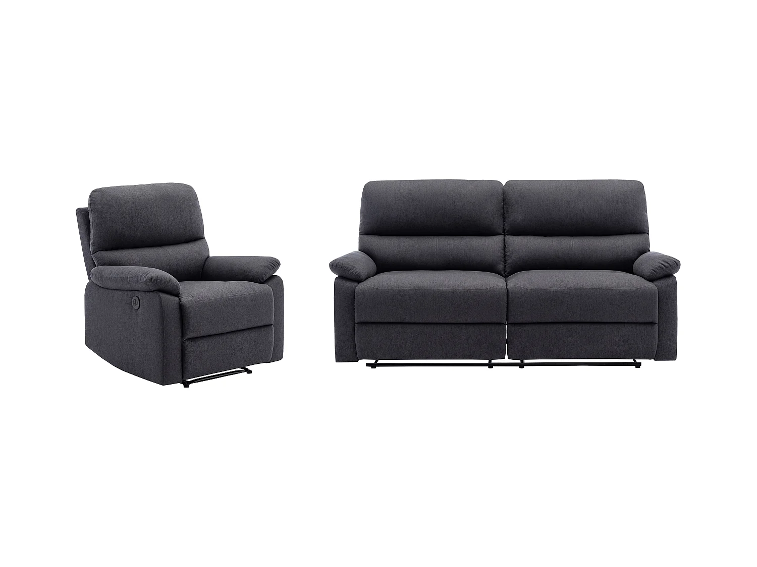 Canapé 3 places et fauteuil relax électrique en tissu gris anthracite LUNANO