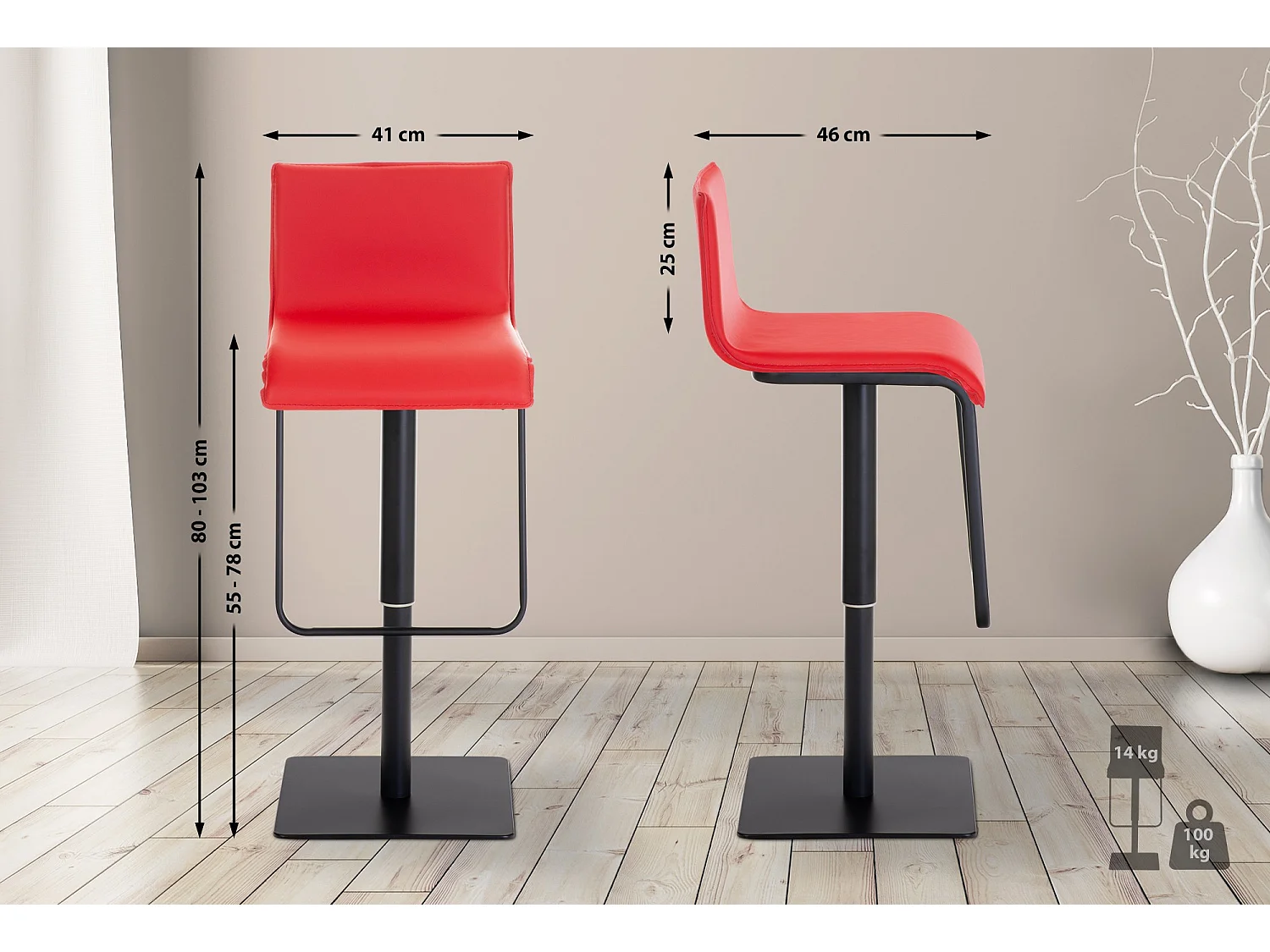 Tabouret de bar - Similicuir & Acier inoxydable - Rouge - Limon