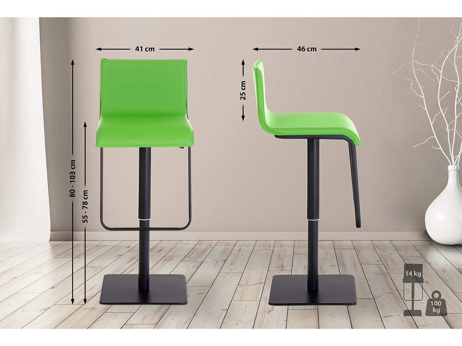Tabouret de bar - Similicuir & Acier inoxydable - Vert - Limon