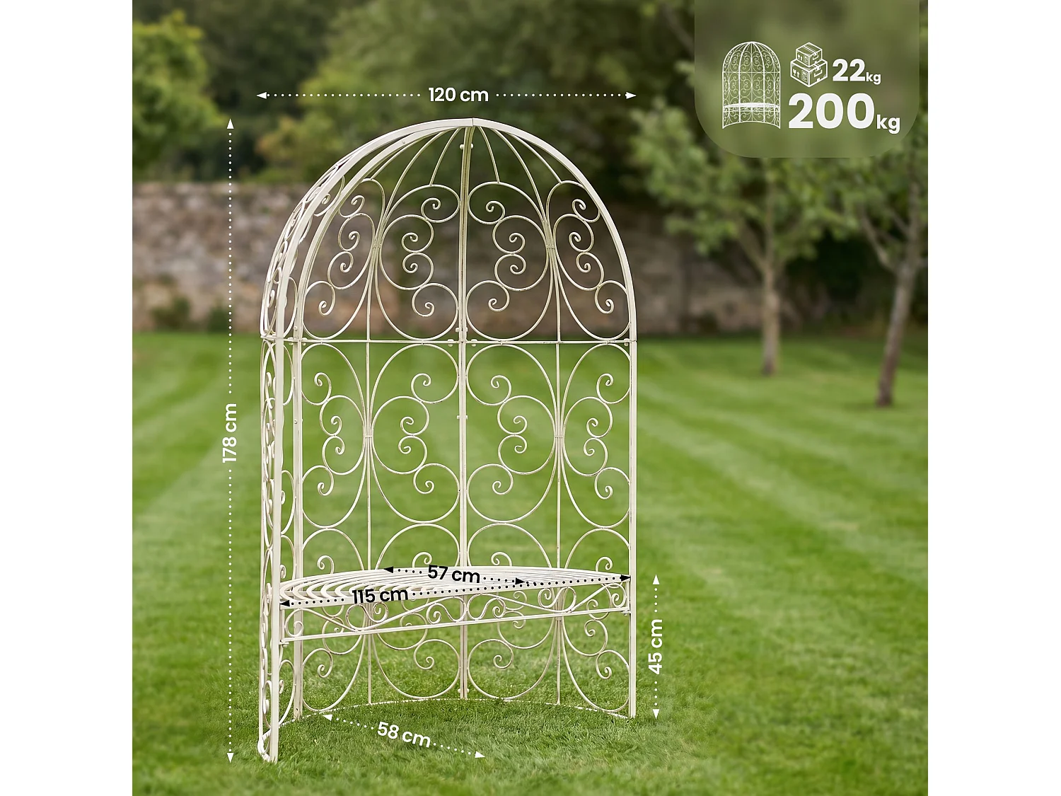 Pavillon - Métal & Nature - Blanc antique - Rosie