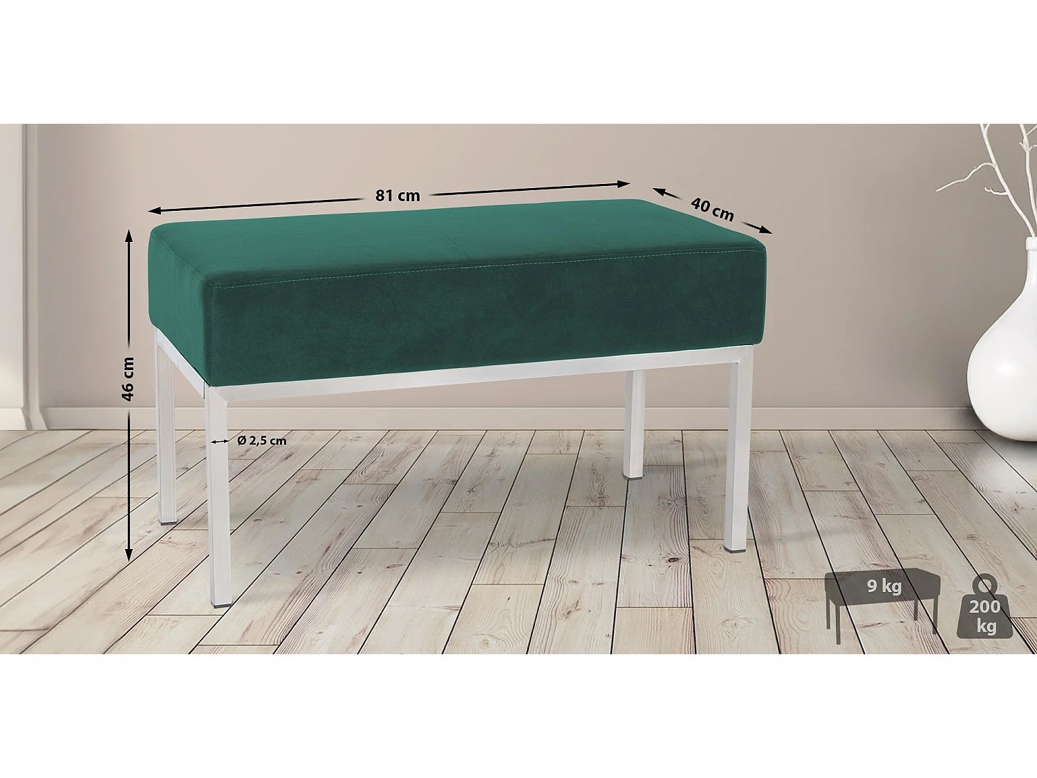 Banquette - Velours & Acier inoxydable - Vert - Lamega