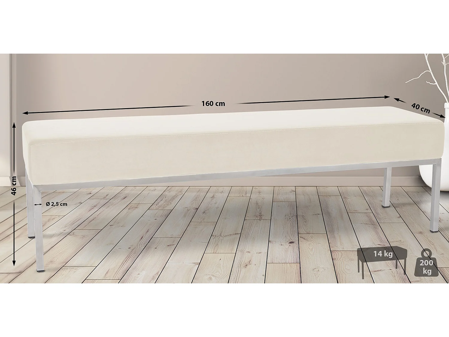 Banquette - Velours & Acier inoxydable - Crème - Lamega