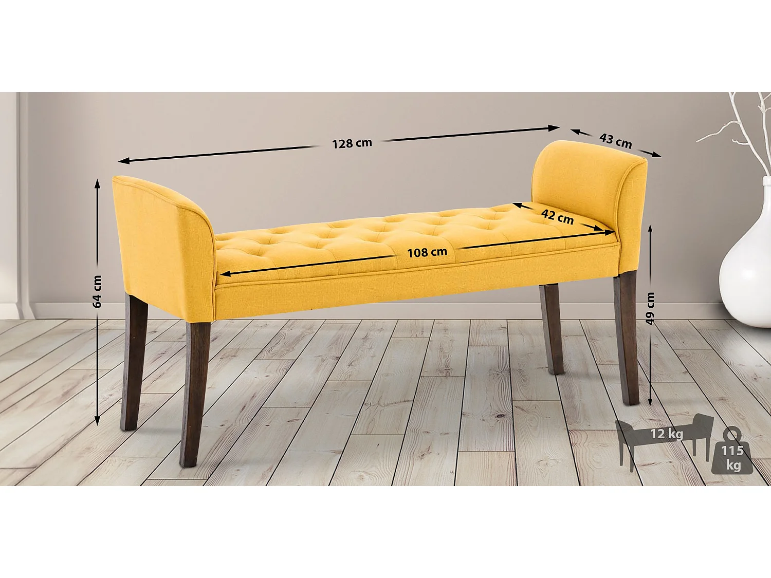 Banquette - Similicuir & Bois - Jaune - Cleopatra