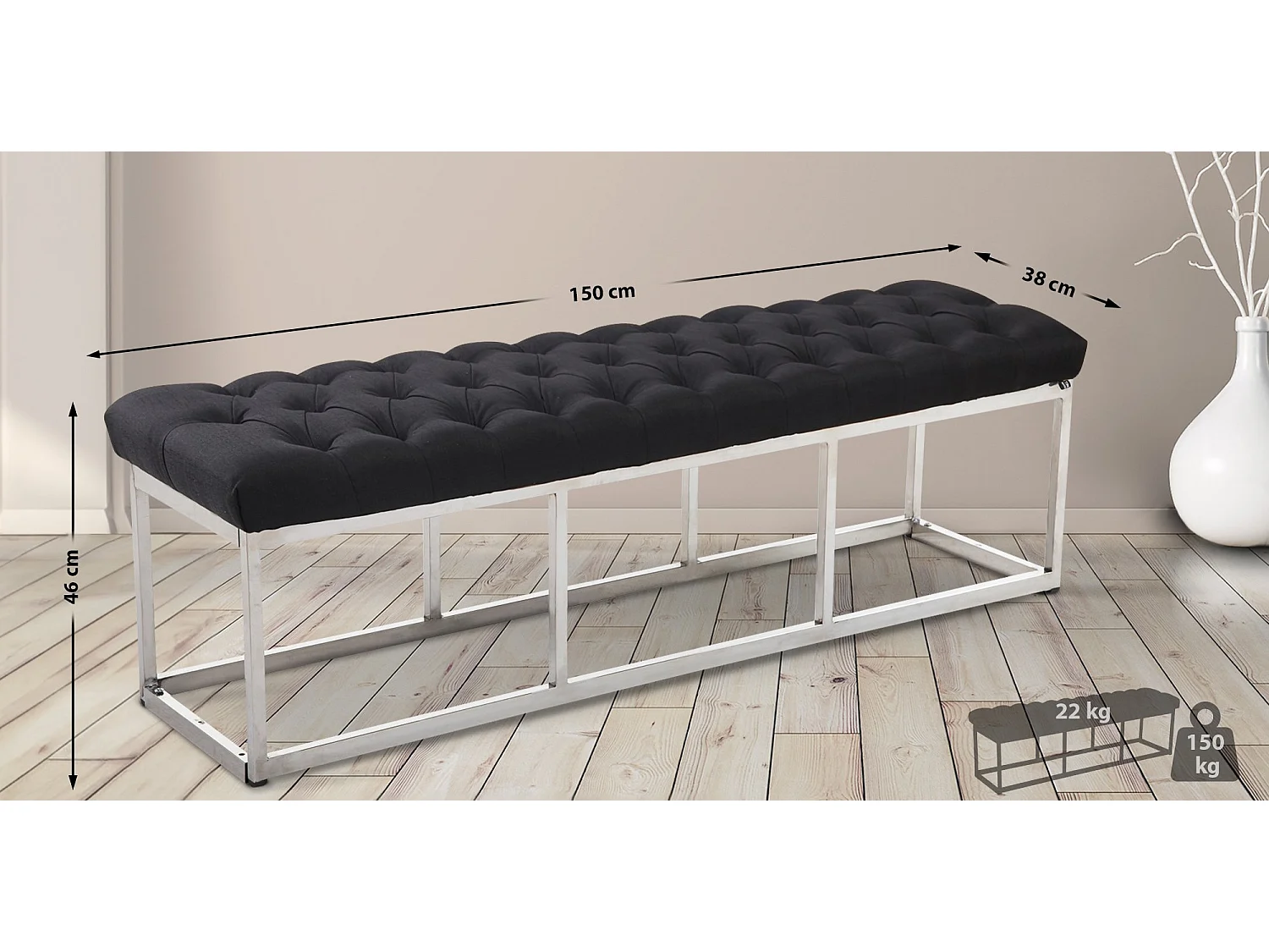 Bankzitting - Stof & Roestvrij staal - zwart - Amun