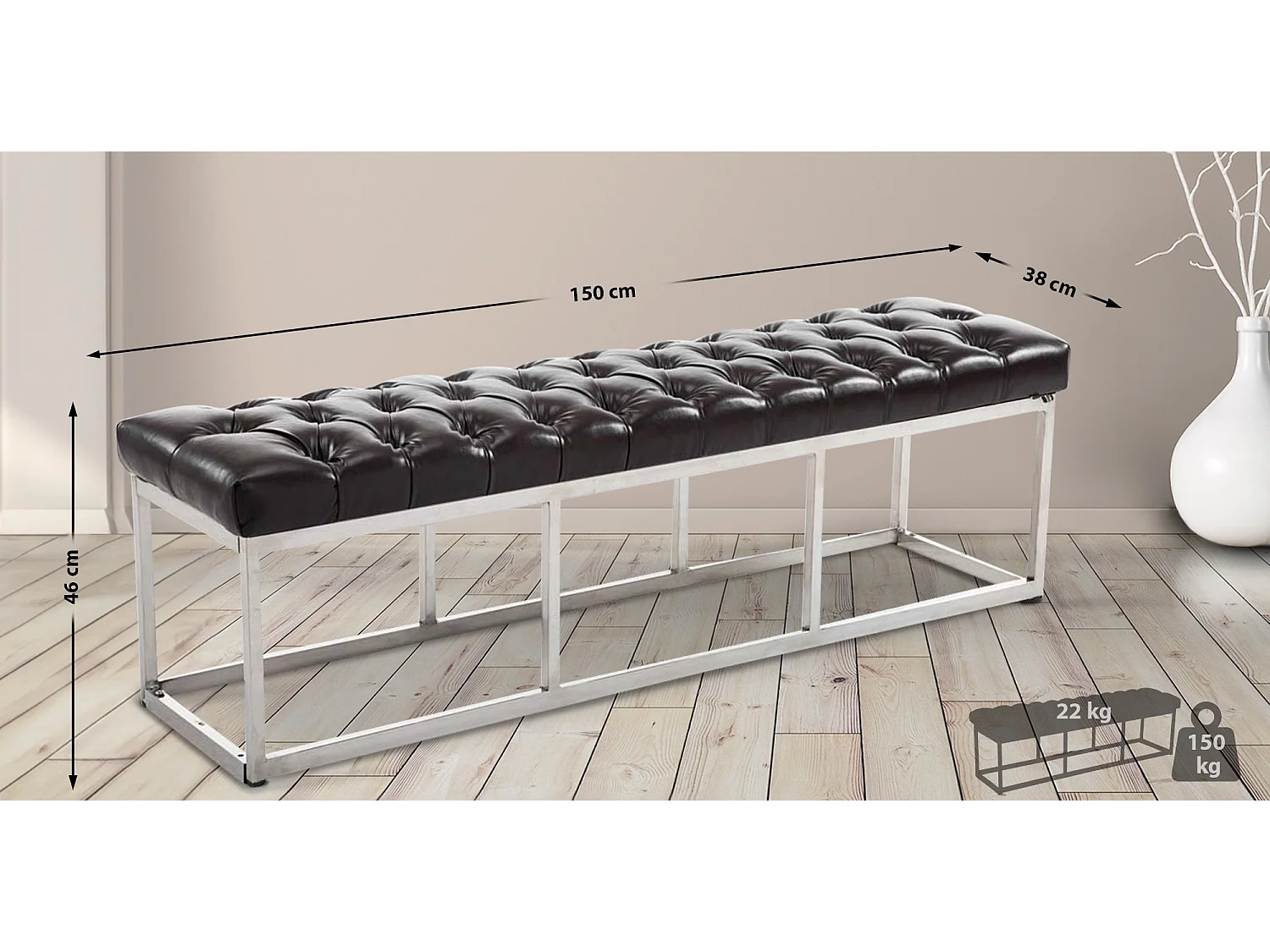 Banquette - Similicuir & Acier inoxydable - Marron - Amun