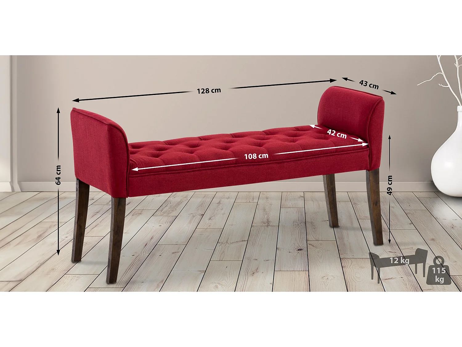 Bankzitting - Kunstleer & Hout - rood - Cleopatra