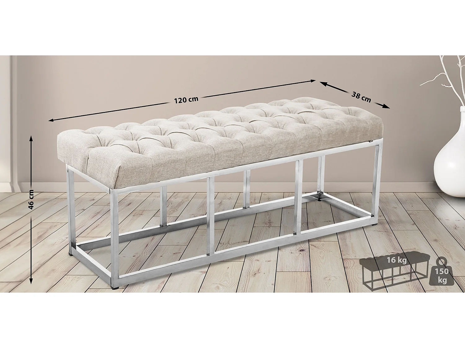 Bankzitting - Stof & Roestvrij staal - creme - Amun