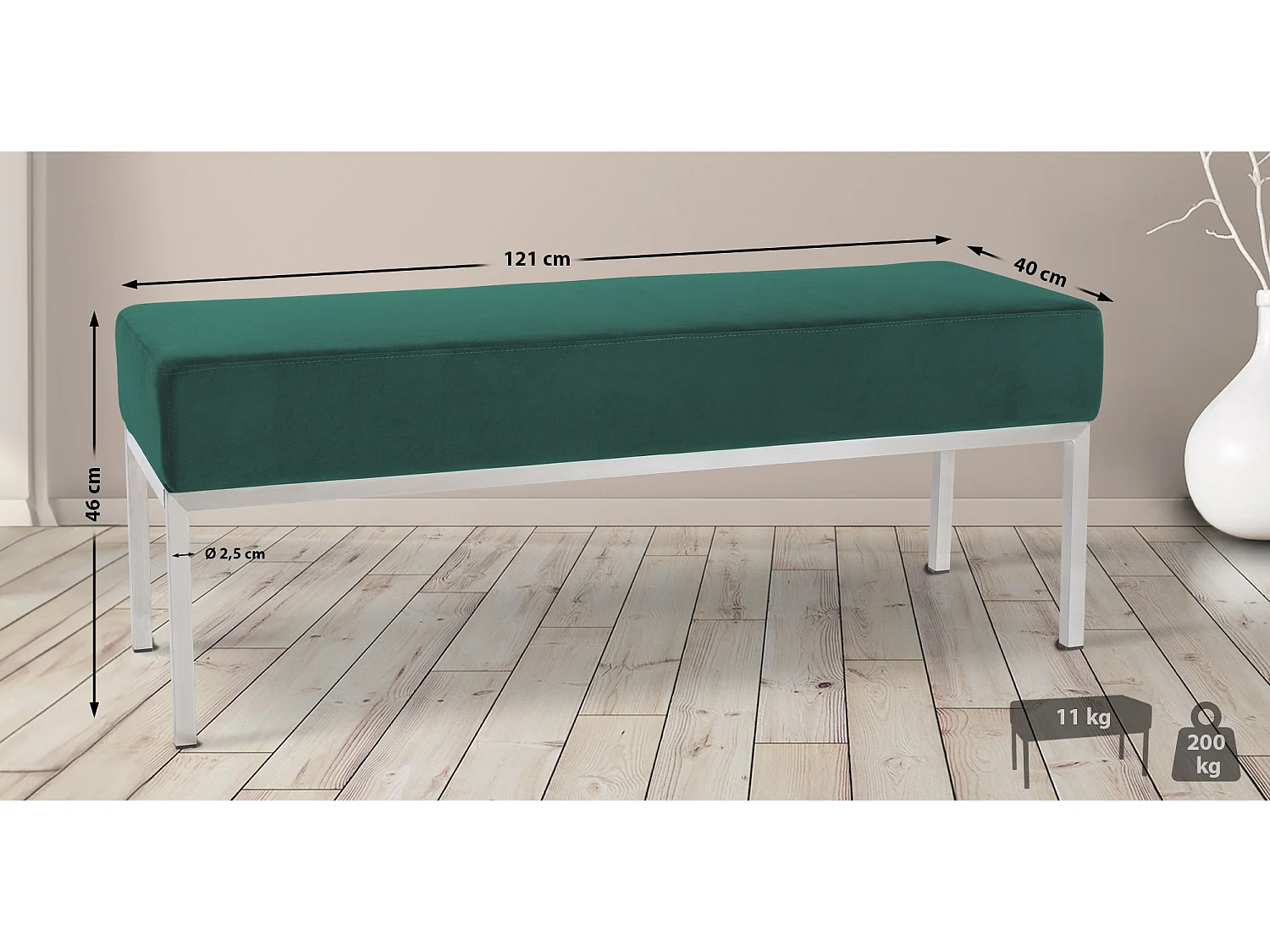 Sedile a panchina - Velluto & Acciaio inox - verde - Lamega