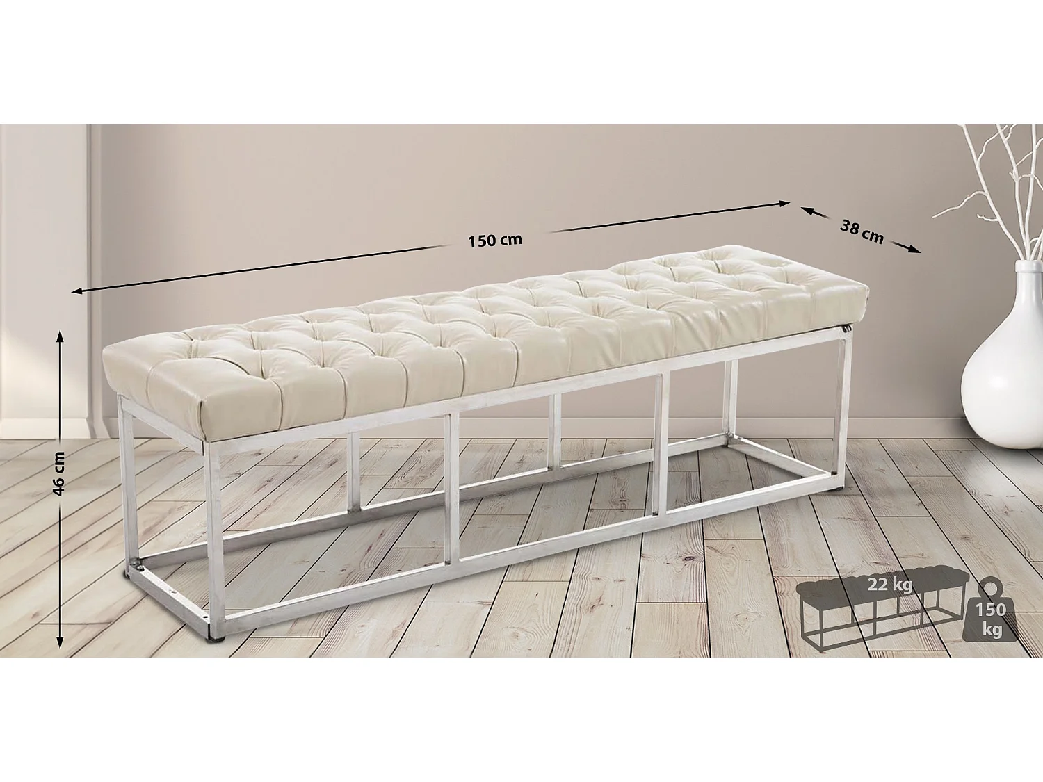 Banquette - Similicuir & Acier inoxydable - Crème - Amun