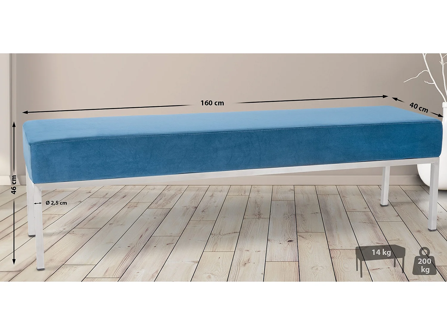 Bankzitting - Fluweel & Roestvrij staal - blauw - Lamega