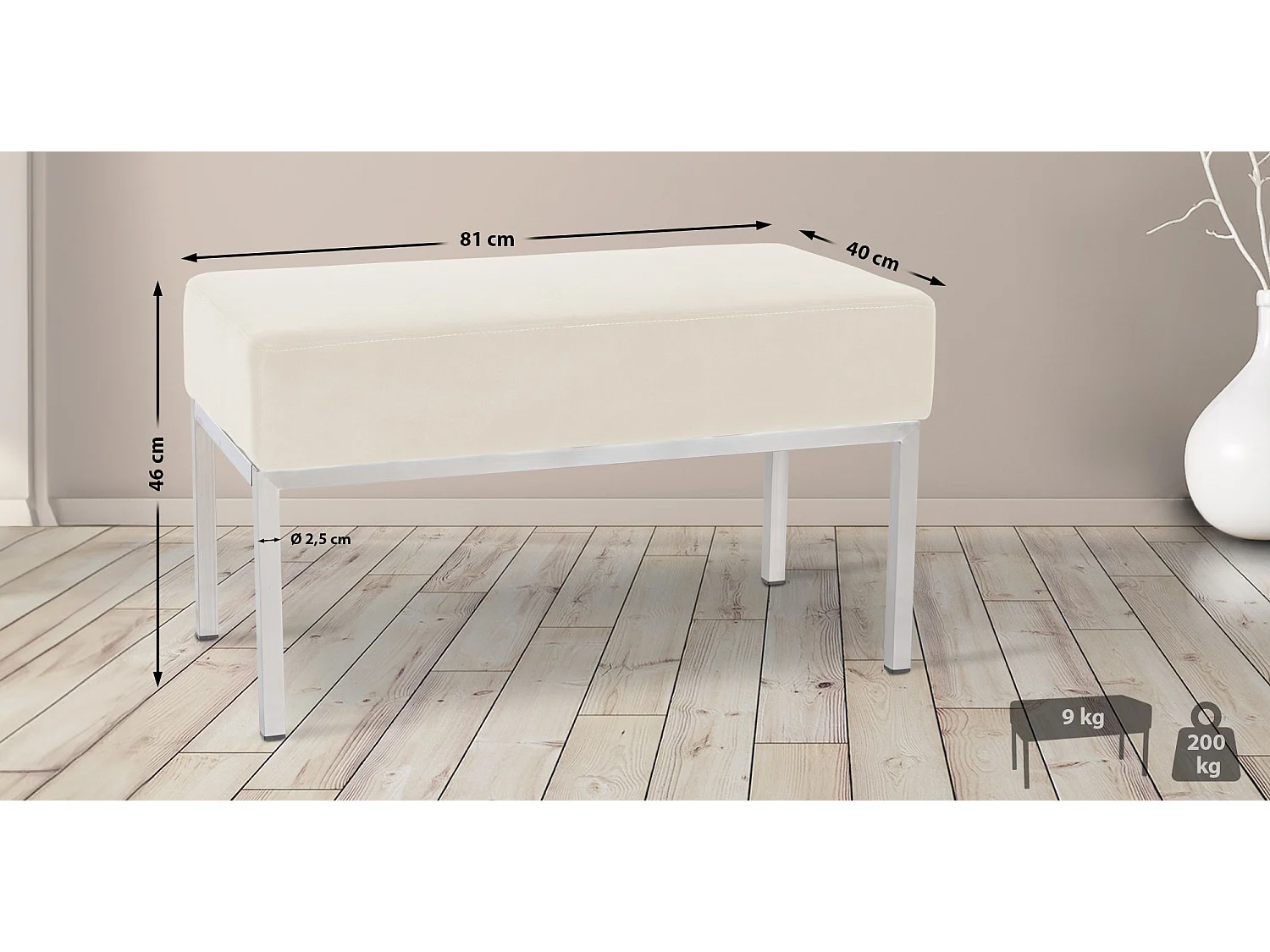 Bankzitting - Fluweel & Roestvrij staal - creme - Lamega