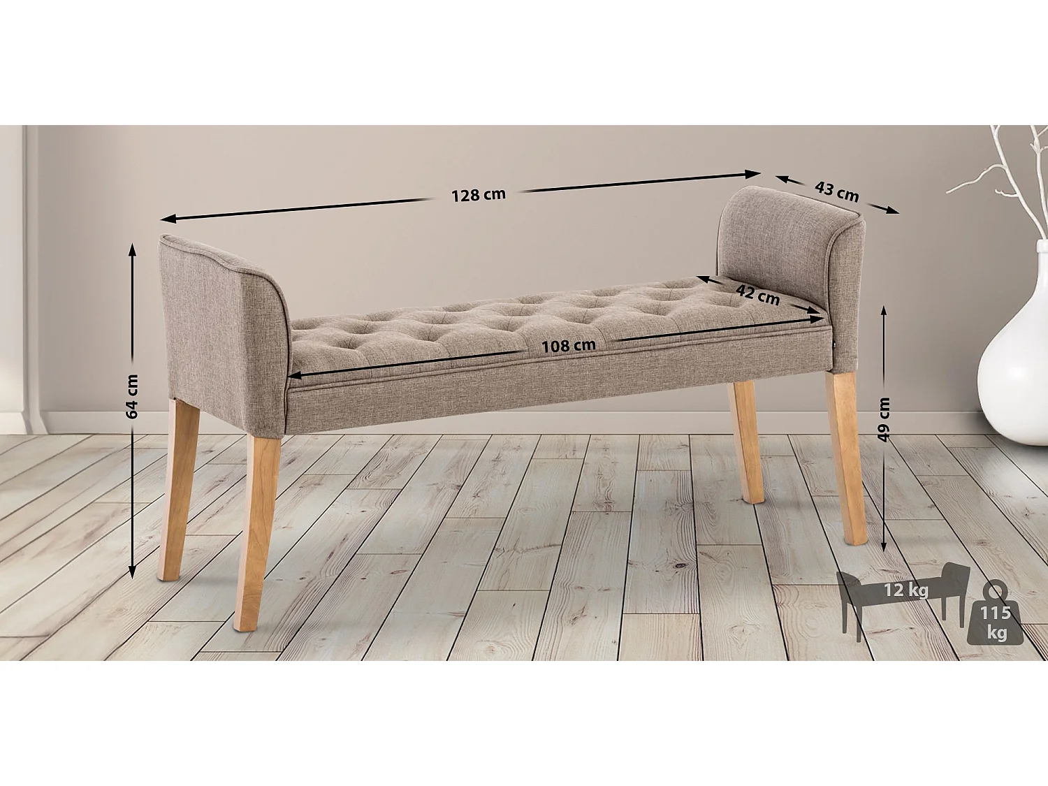 Banquette - Similicuir & Bois - Taupe - Cleopatra