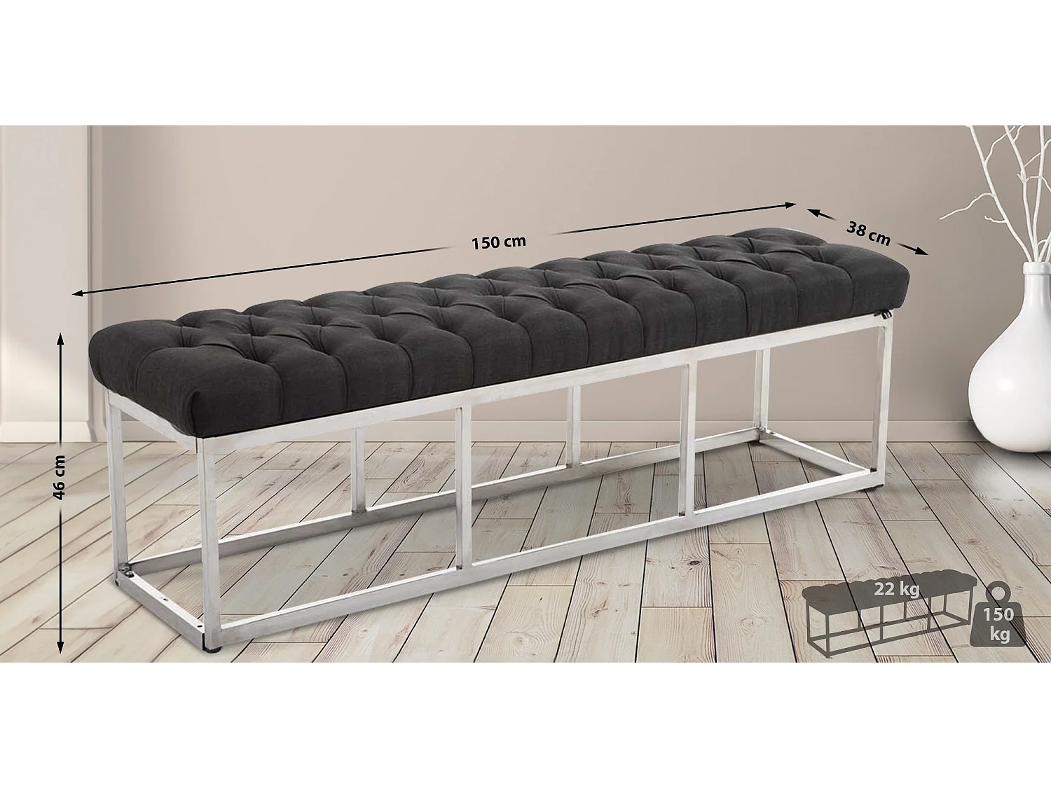 Sitzbank - Stoff & Edelstahl - dunkelgrau - Amun