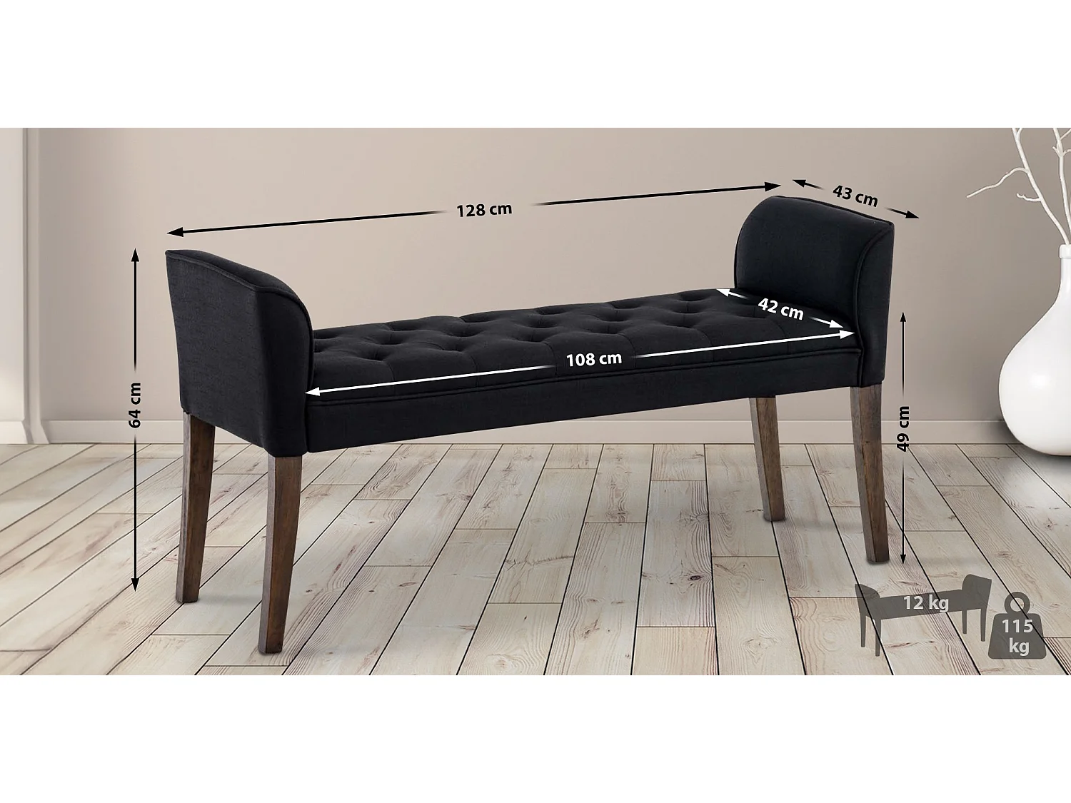 Banquette - Similicuir & Bois - Noir - Cleopatra