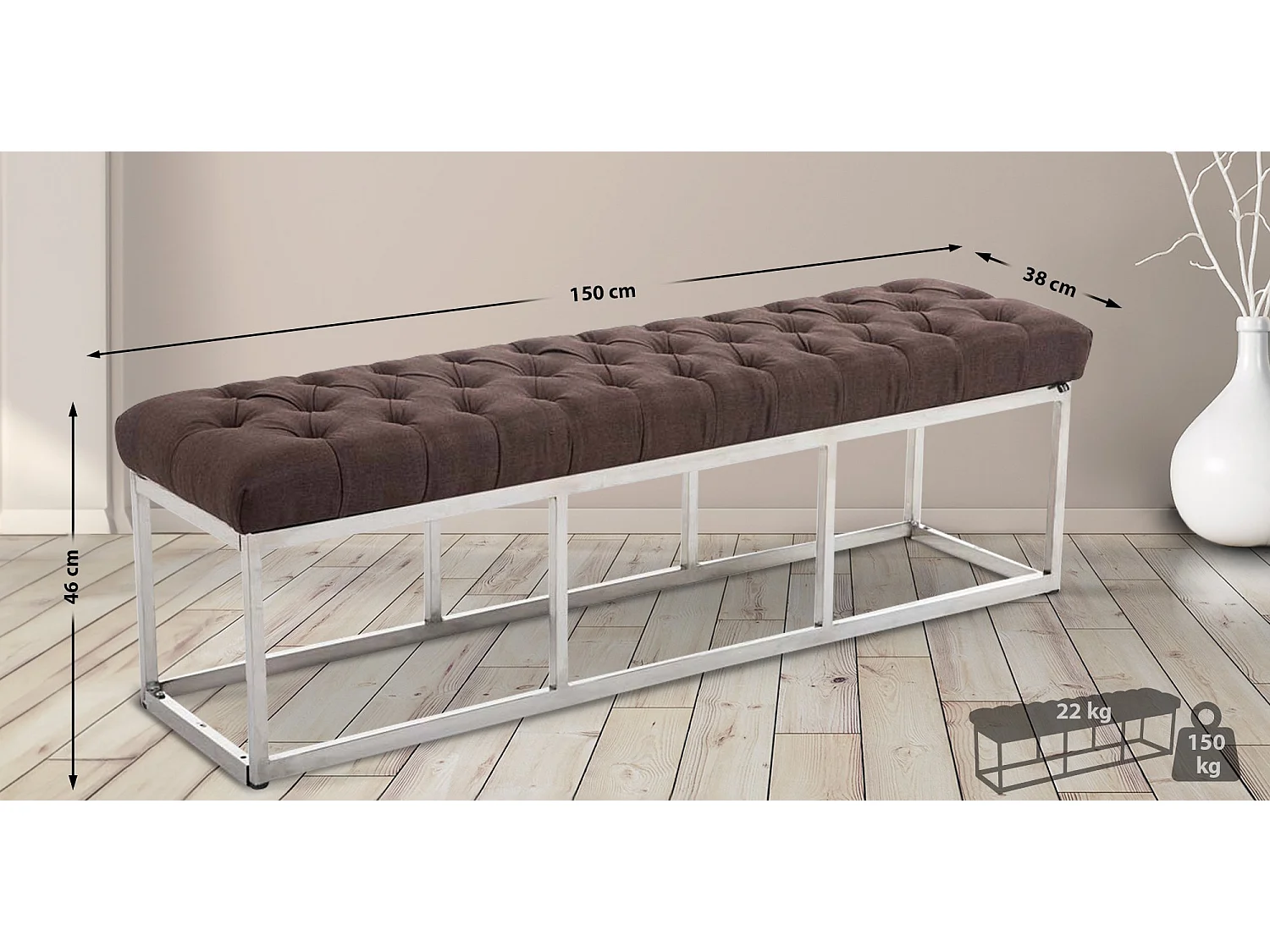 Banquette - Tissu & Acier inoxydable - Marron - Amun