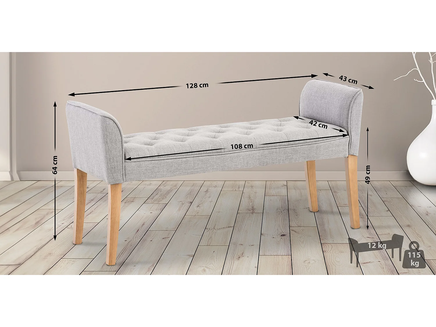 Banquette - Similicuir & Bois - Gris clair - Cleopatra