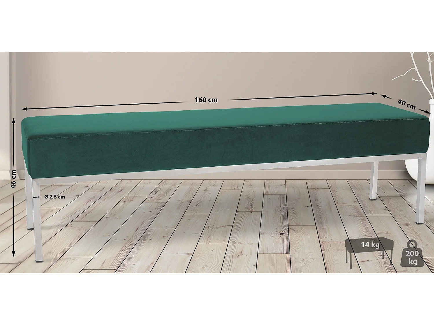 Banquette - Velours & Acier inoxydable - Vert - Lamega