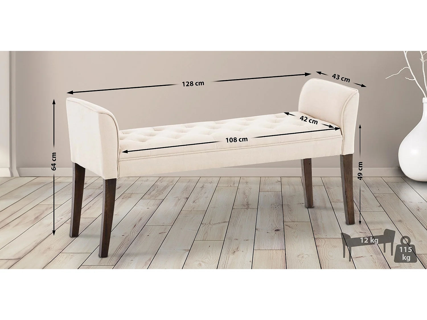 Banquette - Similicuir & Bois - Crème - Cleopatra