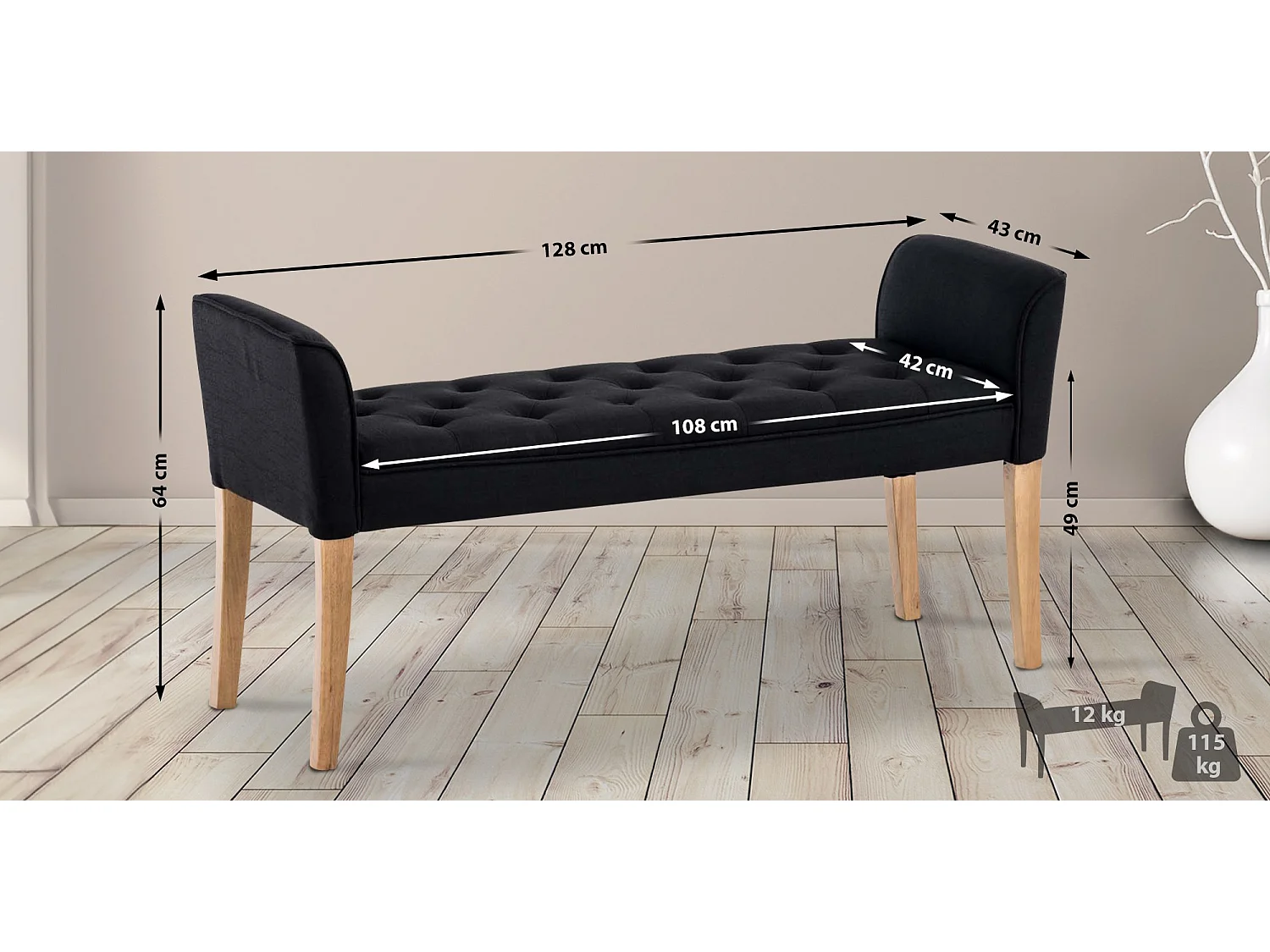 Banquette - Similicuir & Bois - Noir - Cleopatra