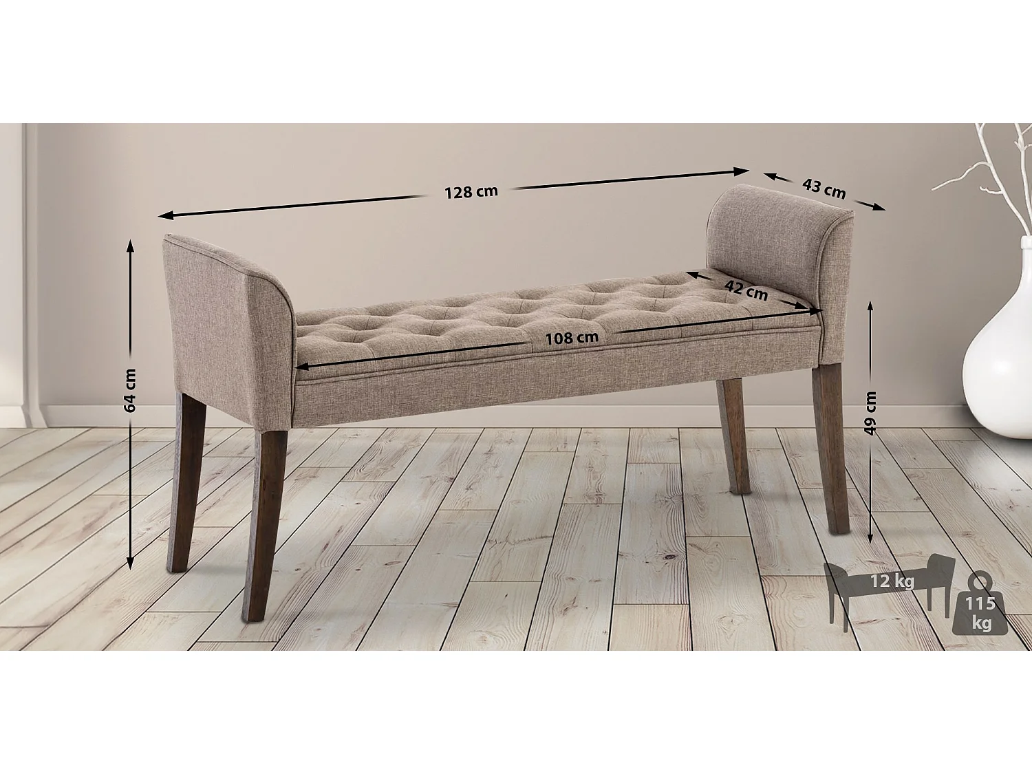 Banquette - Similicuir & Bois - Taupe - Cleopatra