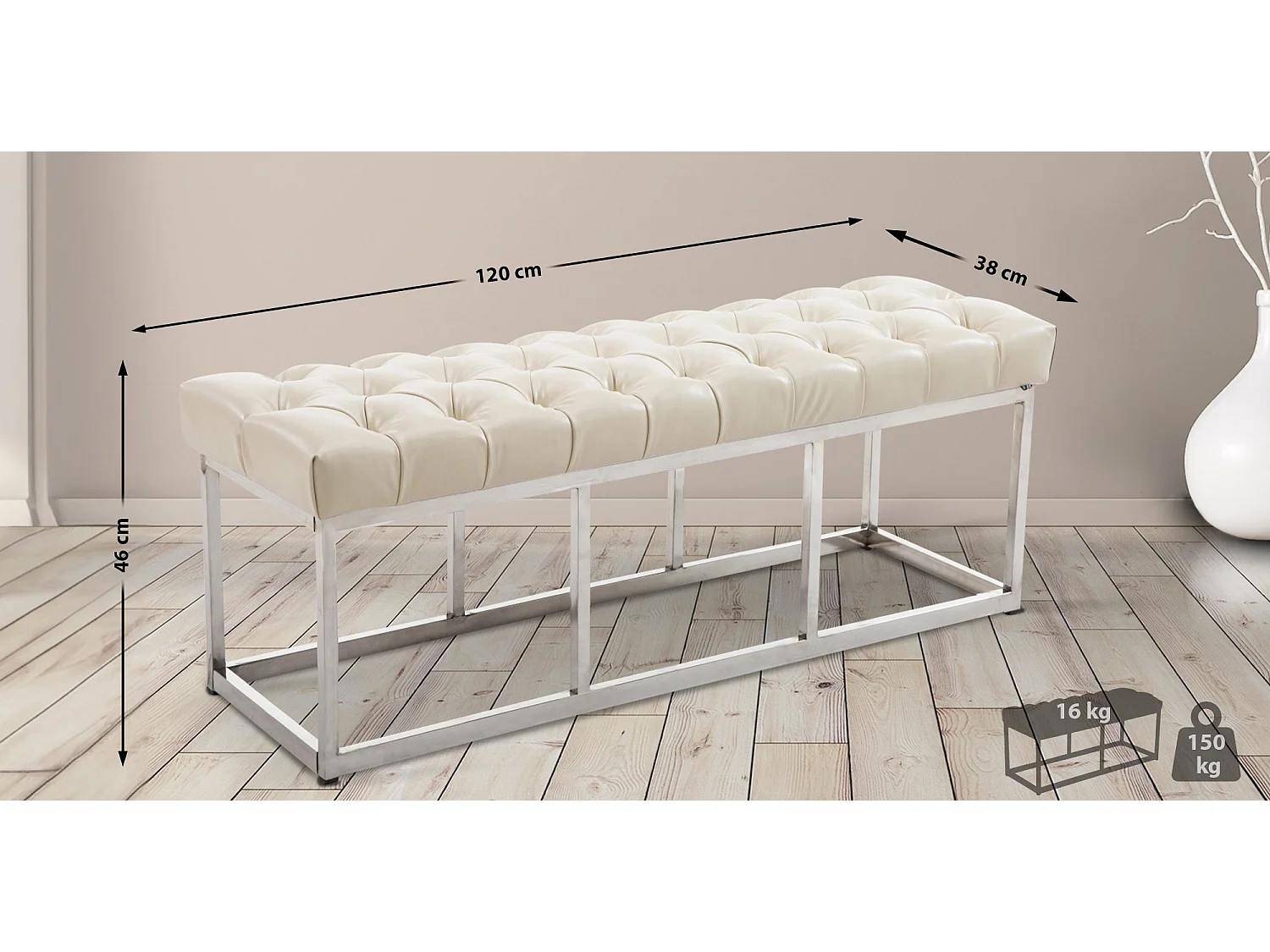 Banquette - Similicuir & Acier inoxydable - Crème - Amun