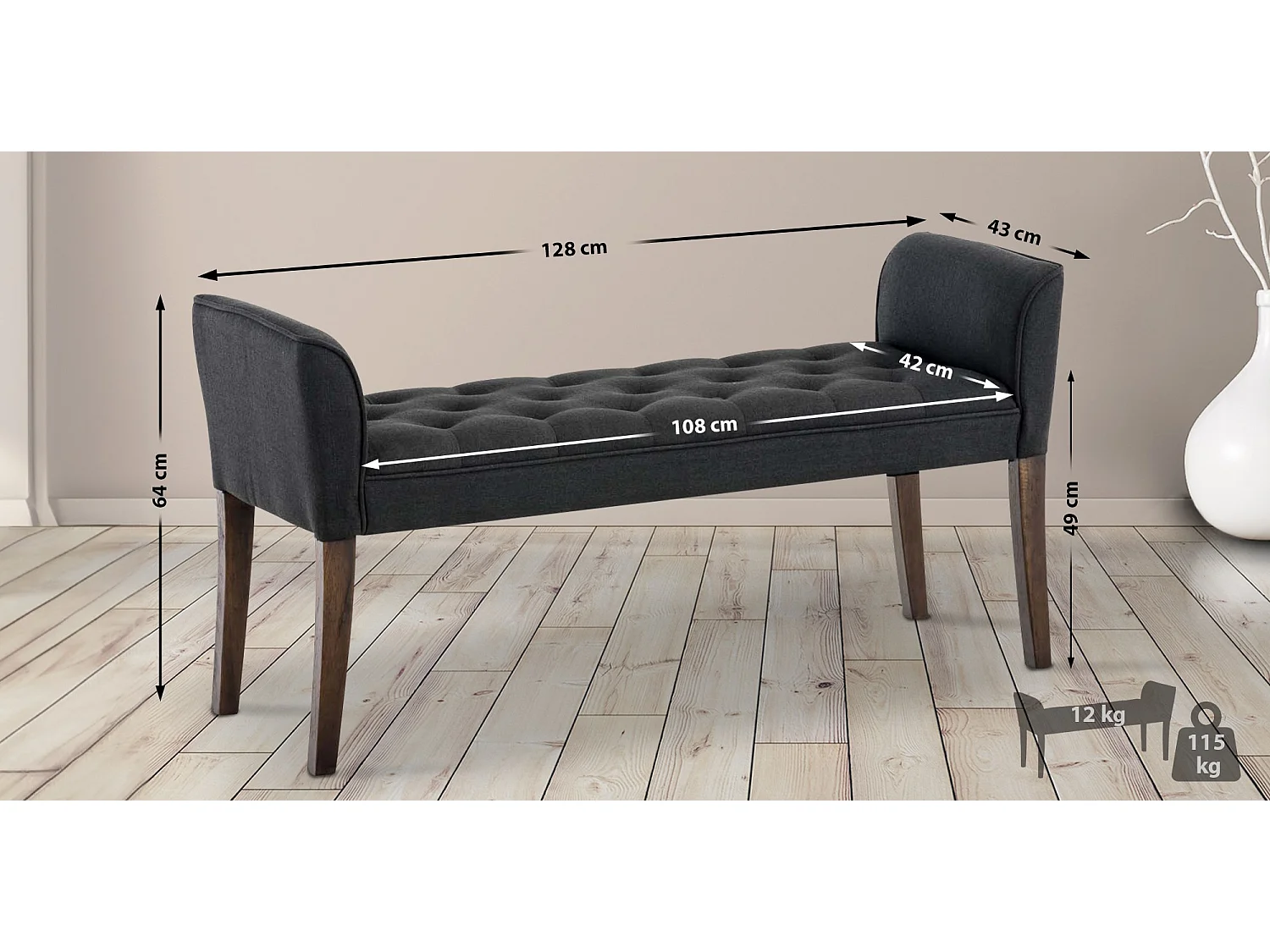 Banquette - Similicuir & Bois - Gris foncé - Cleopatra