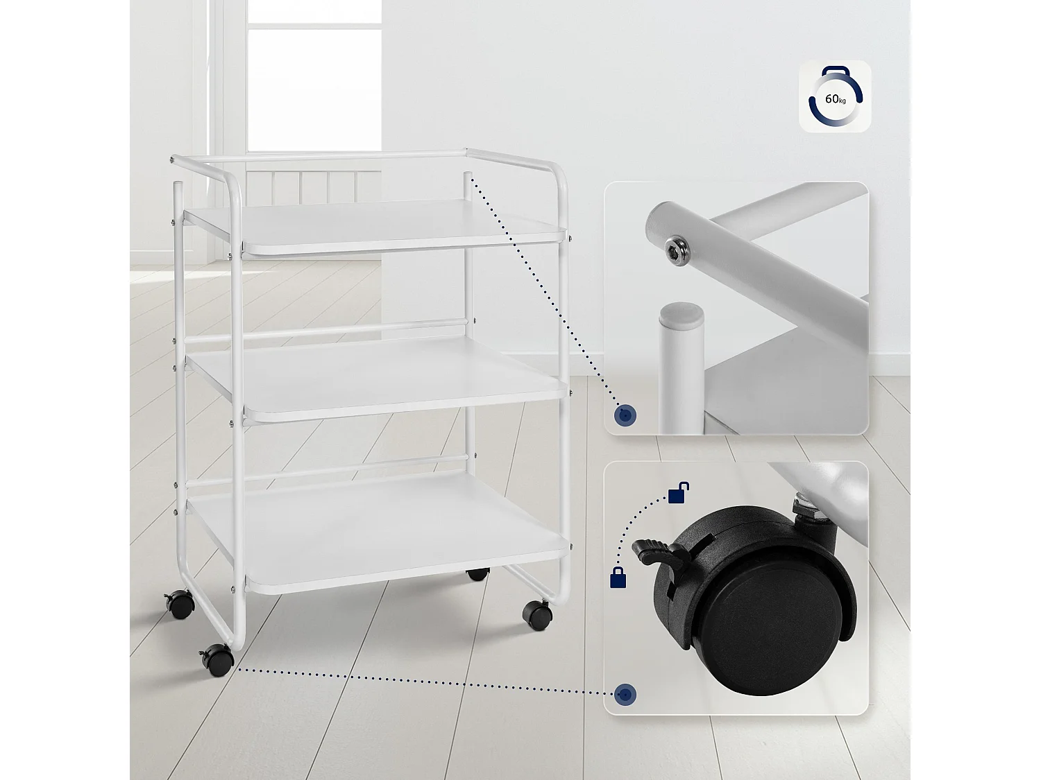 Chariot de service - Métal & Acier inoxydable - Blanc - PL902