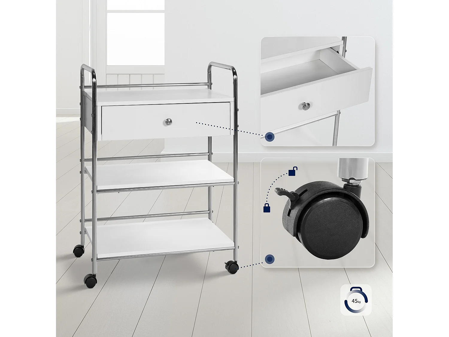 Chariot de service - Bois - Blanc - PL912