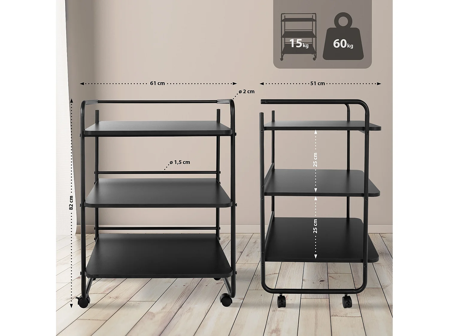 Carrello di servizio - Metallo & acciaio inossidabile - nero - PL902