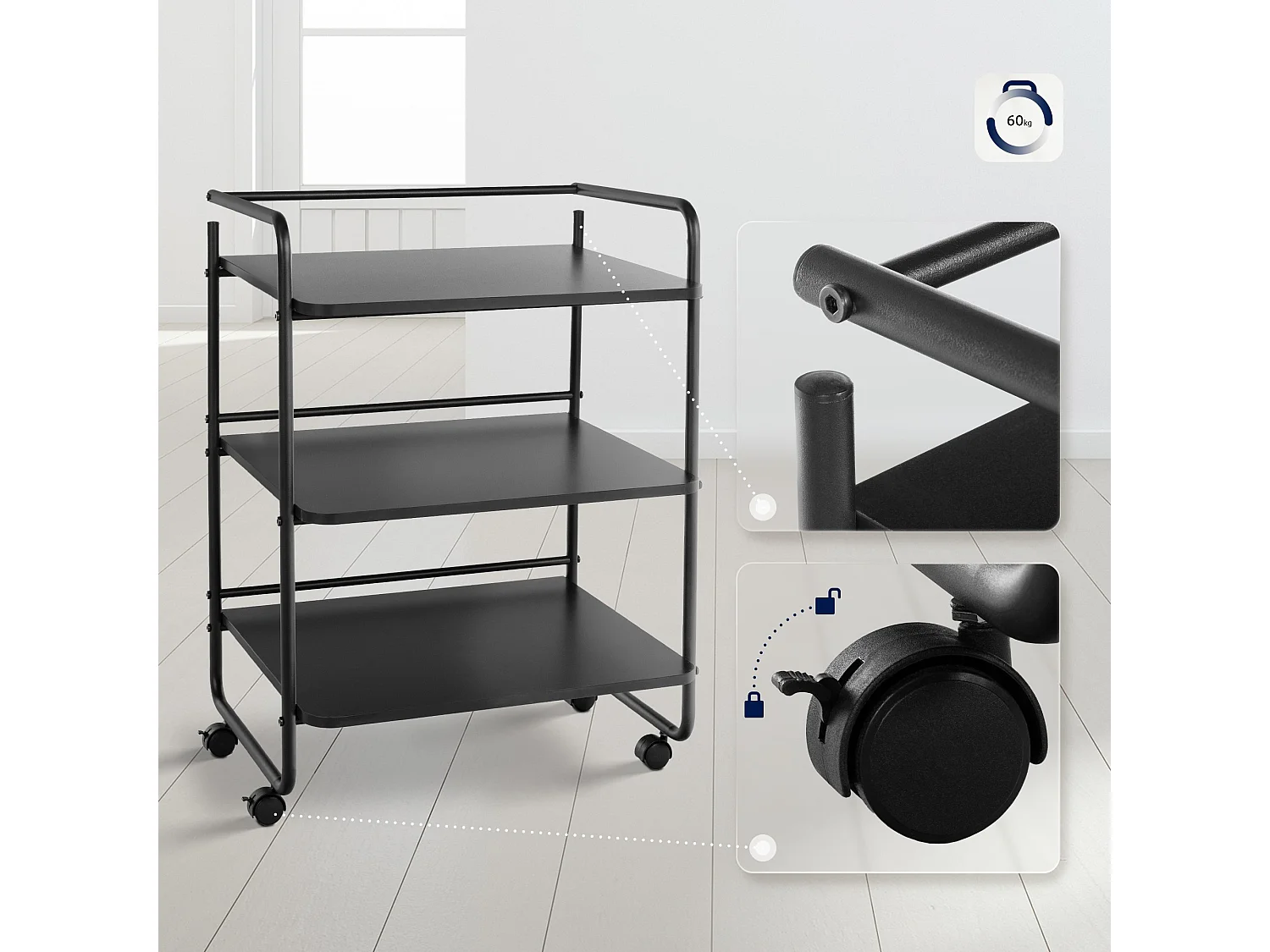 Carrello di servizio - Metallo & acciaio inossidabile - nero - PL902